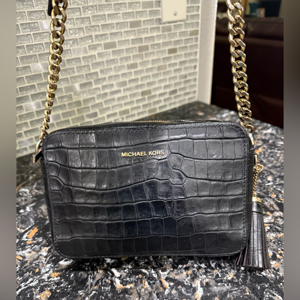 Michael Kors Ginny Black Croc Embossed Bag